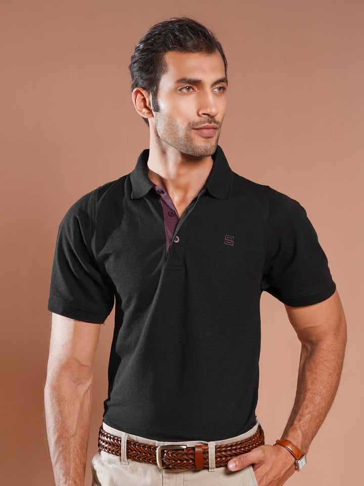 Black Half Sleeves Designer Polo T-Shirt (POLO-767)