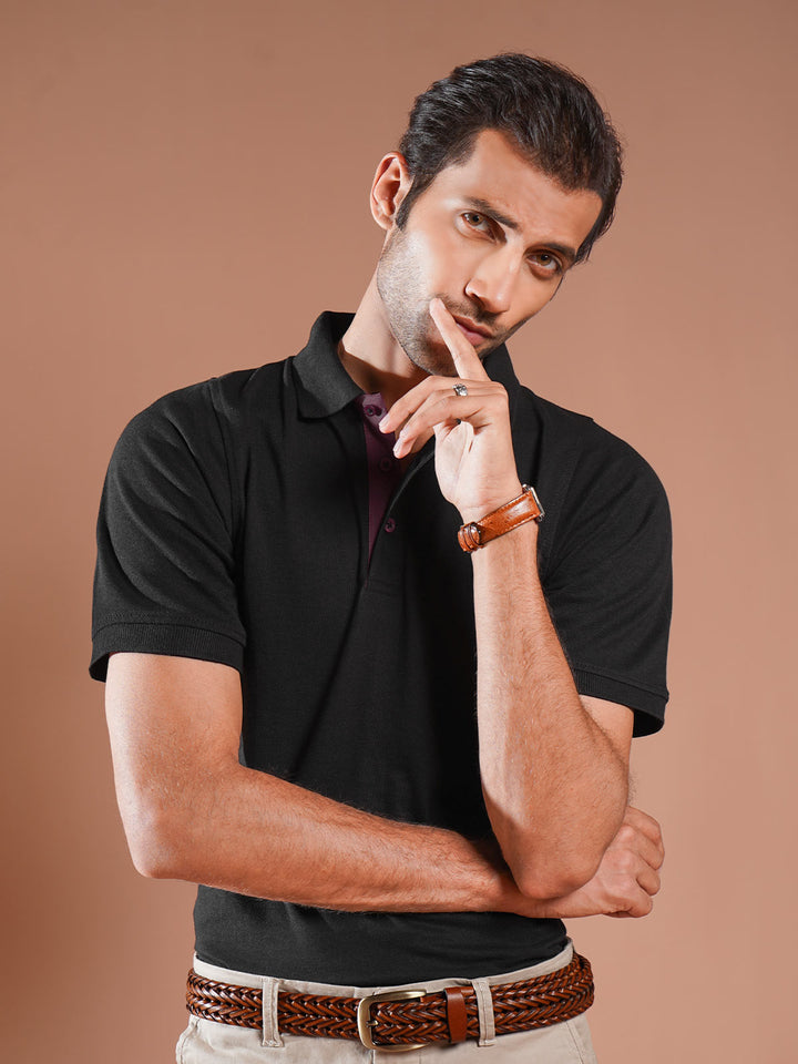 Black Half Sleeves Designer Polo T-Shirt (POLO-767)