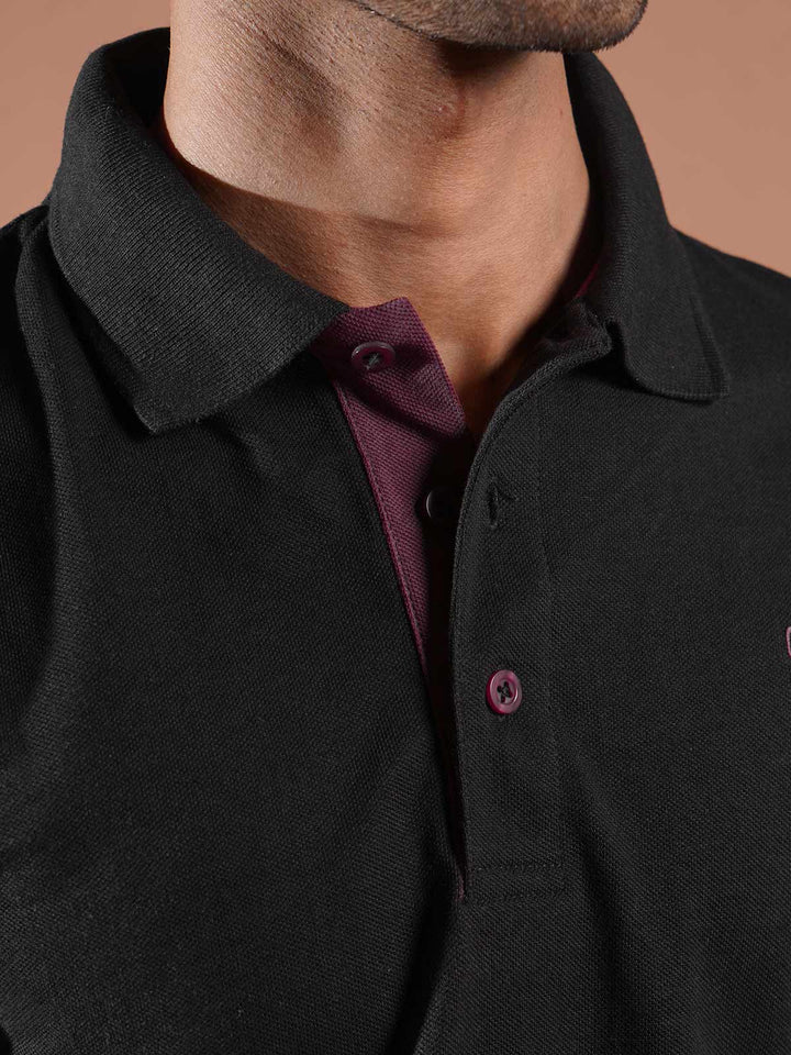 Black Half Sleeves Designer Polo T-Shirt (POLO-767)