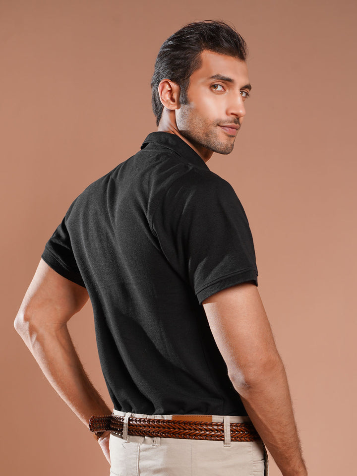 Black Half Sleeves Designer Polo T-Shirt (POLO-767)