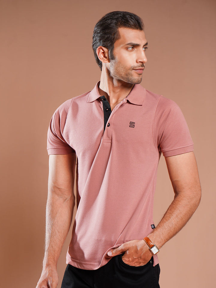 Tea Pink Half Sleeves Designer Polo T-Shirt (POLO-769)