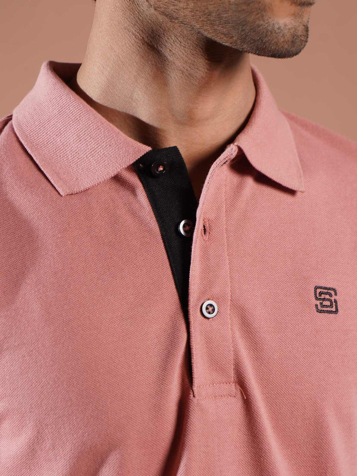 Tea Pink Half Sleeves Designer Polo T-Shirt (POLO-769)