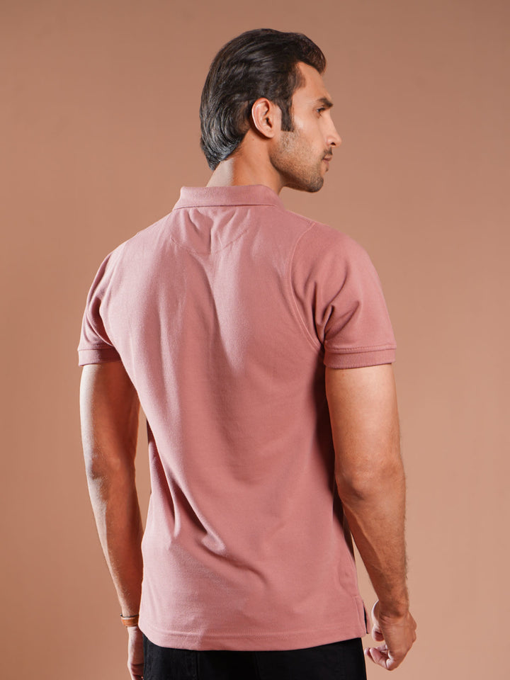 Tea Pink Half Sleeves Designer Polo T-Shirt (POLO-769)