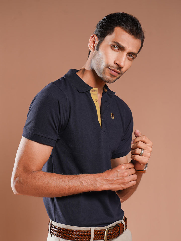 Navy Blue Half Sleeves Designer Polo T-Shirt (POLO-766)