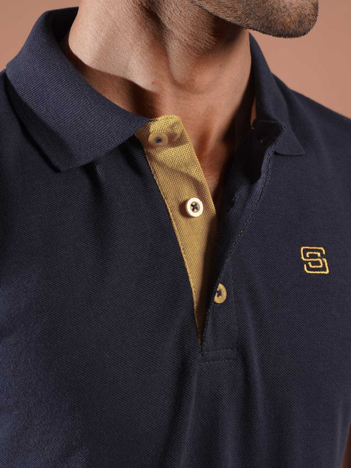 Navy Blue Half Sleeves Designer Polo T-Shirt (POLO-766)