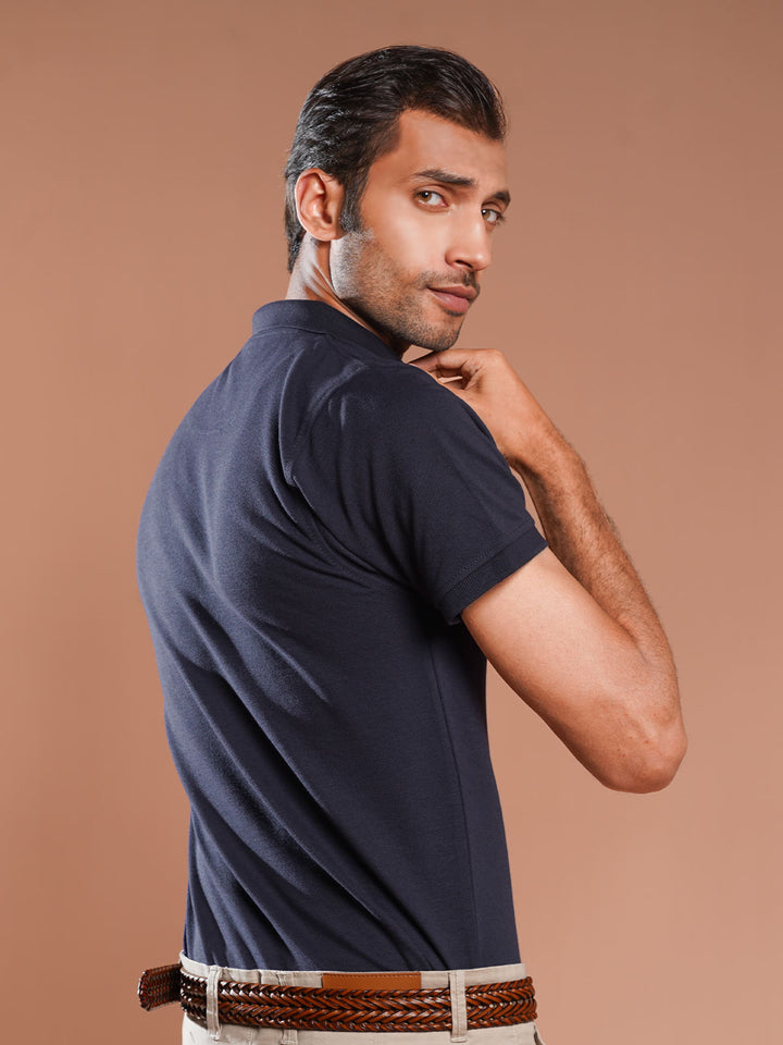 Navy Blue Half Sleeves Designer Polo T-Shirt (POLO-766)