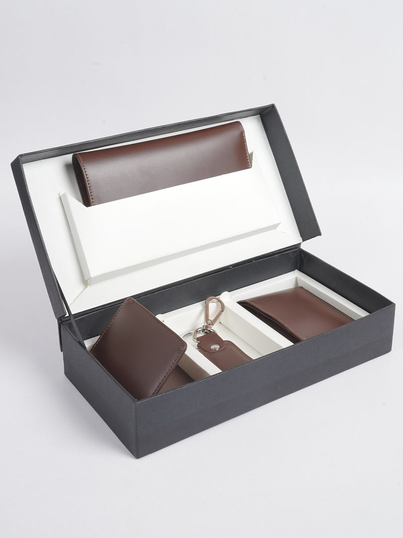 4 PIECES SET OF LEATHER GIFT BOX,  Brown Leather-(W-214)