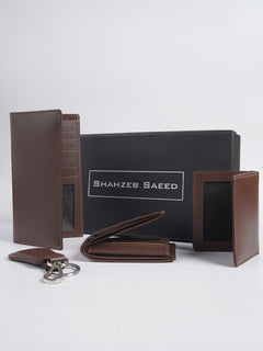 4 PIECES SET OF LEATHER GIFT BOX,  Brown Leather-(W-214)