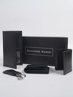 4 PIECES SET OF LEATHER GIFT BOX,  Black Leather-(W-215)