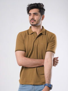 Mustard Plain Contrast Tipping Half Sleeves Polo T-Shirt (POLO-576)