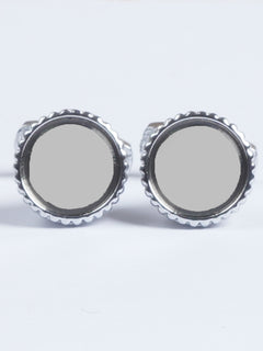 Silver Rounded Mirror Contrast Designer Cufflink  (CUFFLINK-607)