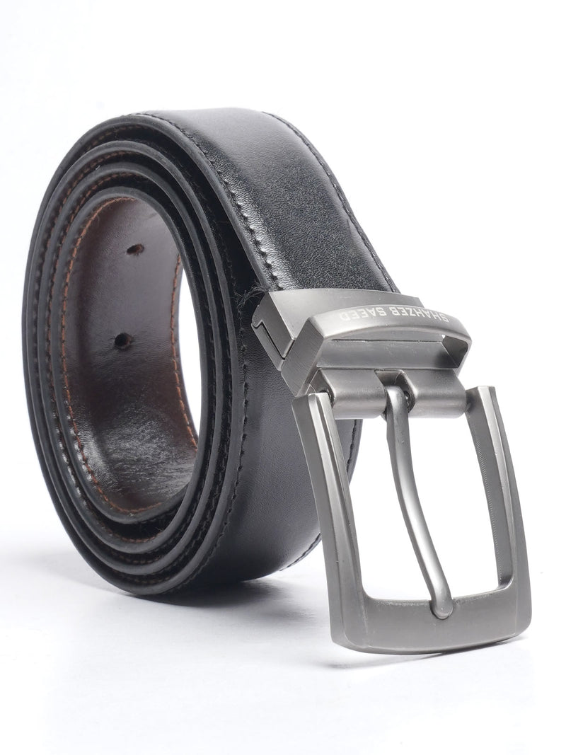 Black & Dark Brown Plain Reversible Leather Belt (BELT-654)