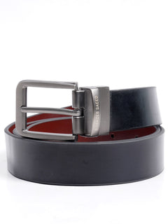 Black & Dark Brown Plain Leather Belt  (BELT-682)