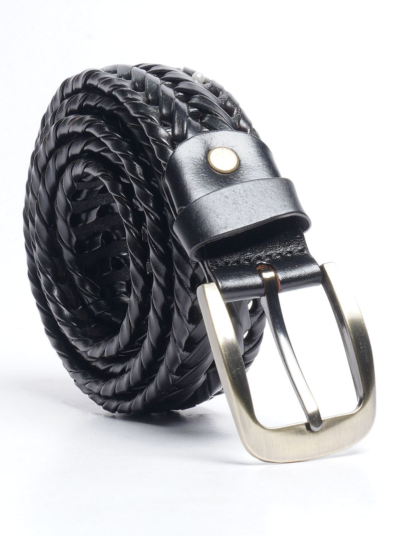 Black Weaving Design Leather Belt  (BELT-686)