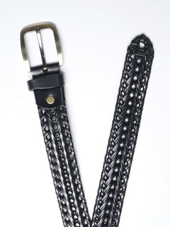 Black Weaving Design Leather Belt  (BELT-686)