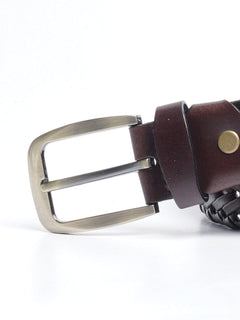 Dark Brown Weaving Design Leather Belt  (BELT-687)