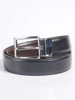 Dark Brown & Black Plain Leather Belt  (BELT-698)