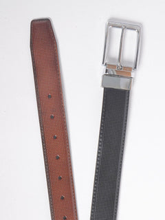 Brown & Black Self Textured Leather Belt  (BELT-704)