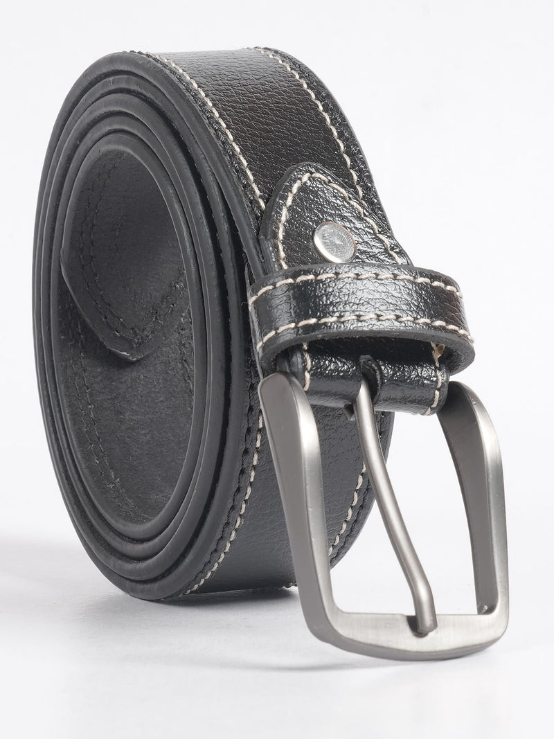 Jet Black Self Textured Leather Belt  (BELT-710)