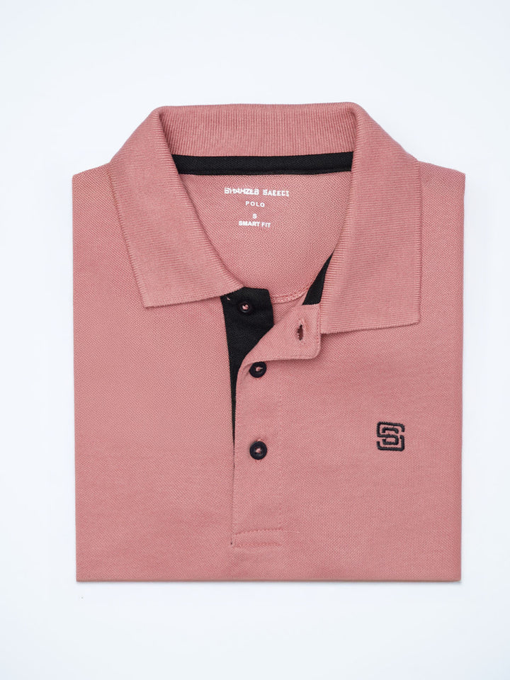 Tea Pink Half Sleeves Designer Polo T-Shirt (POLO-769)