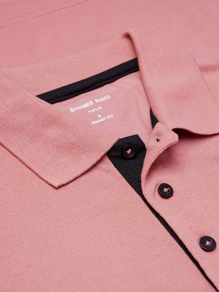 Tea Pink Half Sleeves Designer Polo T-Shirt (POLO-769)