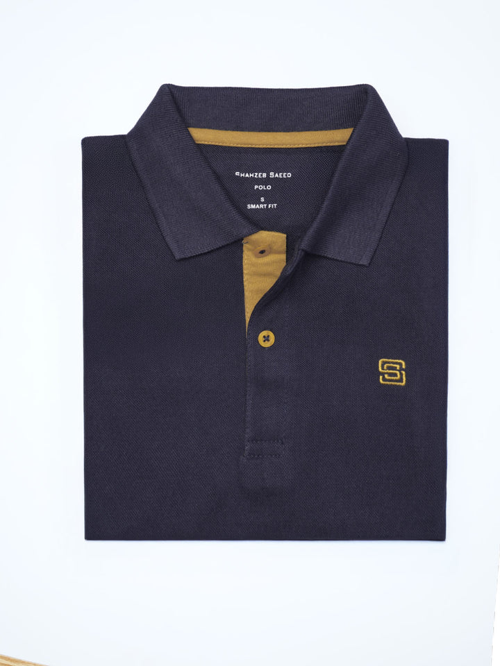 Navy Blue Half Sleeves Designer Polo T-Shirt (POLO-834)