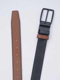 Brown & Black Self Textured Leather Belt  (BELT-691)