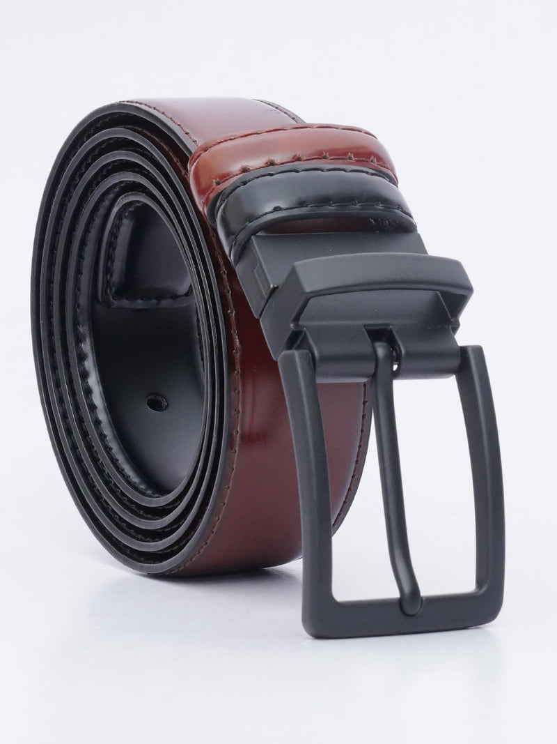 Brown & Black Plain Leather Belt  (BELT-693)