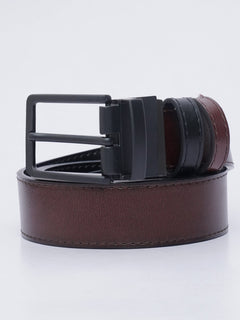 Dark Brown & Black Plain Leather Belt  (BELT-695)