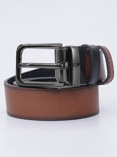 Brown & Black Self Textured Leather Belt  (BELT-696)