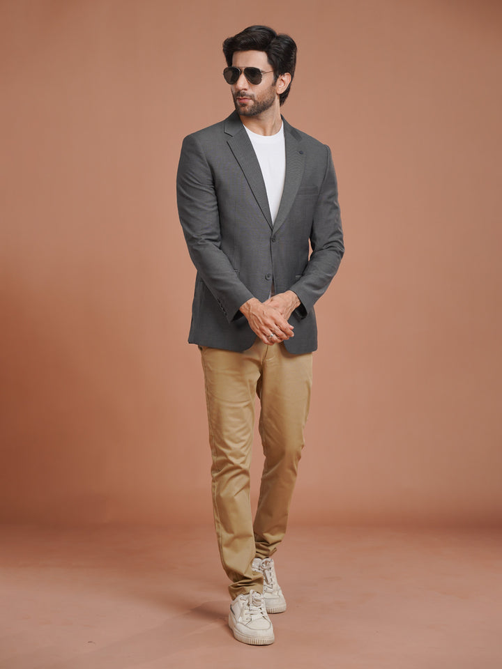 Dark Grey Self Single-Breasted Tailored Men’s Blazer (BMF-088)
