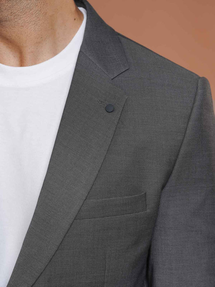 Dark Grey Self Single-Breasted Tailored Men’s Blazer (BMF-088)