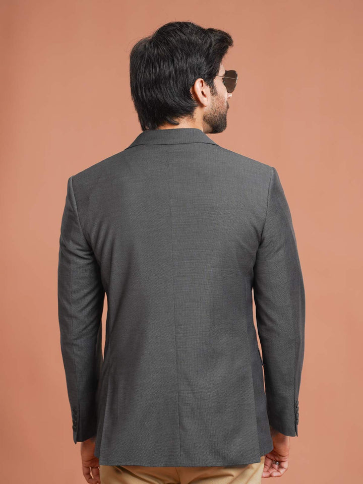 Dark Grey Self Single-Breasted Tailored Men’s Blazer (BMF-088)