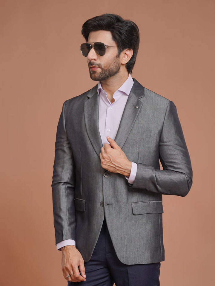 Ash Grey Self Single-Breasted Tailored Men’s Blazer (BMF-089)