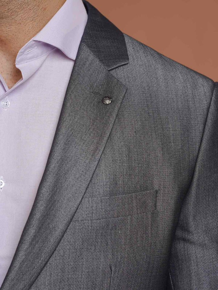 Ash Grey Self Single-Breasted Tailored Men’s Blazer (BMF-089)