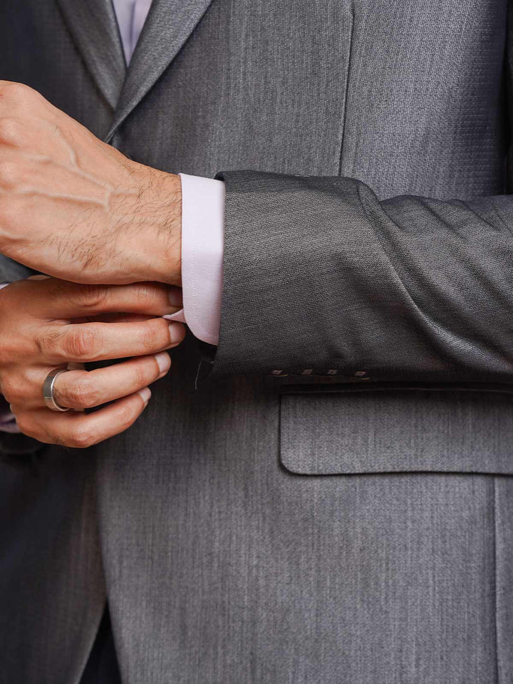 Ash Grey Self Single-Breasted Tailored Men’s Blazer (BMF-089)
