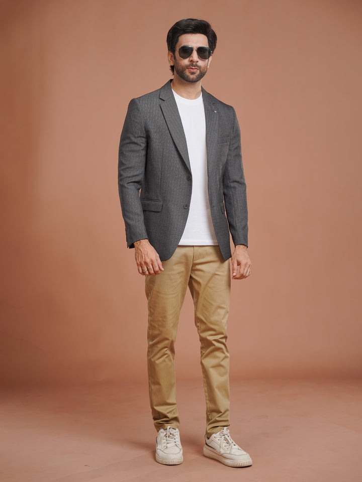 Dark Grey Self Single-Breasted Tailored Men’s Blazer (BMF-090)