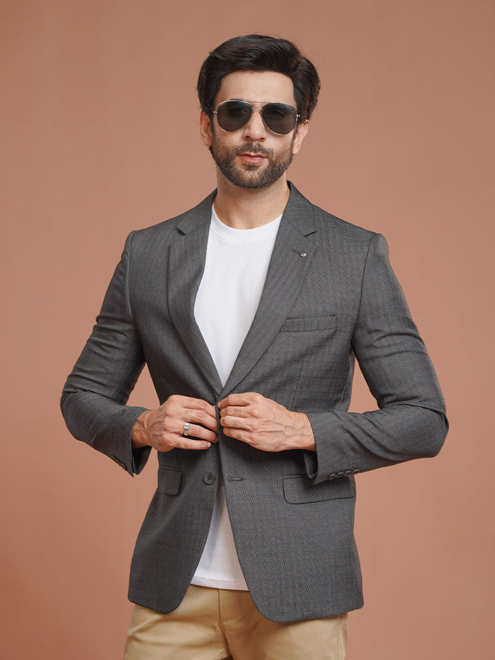 Dark Grey Self Single-Breasted Tailored Men’s Blazer (BMF-090)