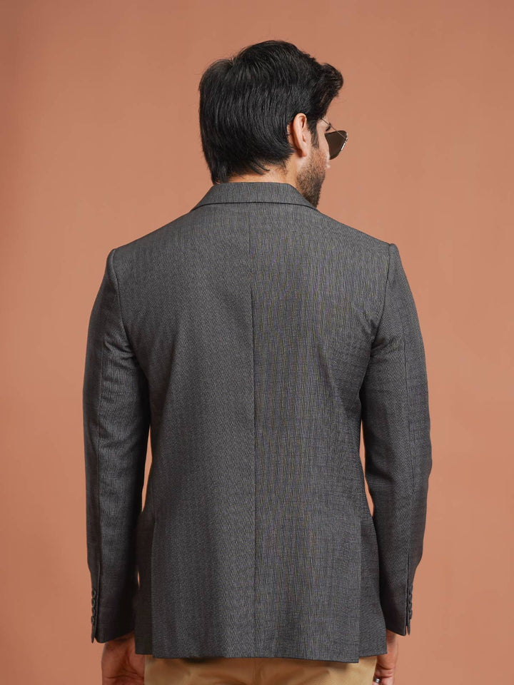 Dark Grey Self Single-Breasted Tailored Men’s Blazer (BMF-090)