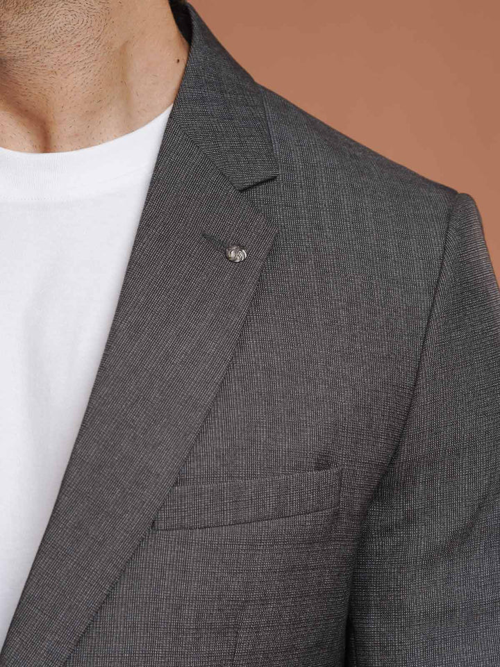Dark Grey Self Single-Breasted Tailored Men’s Blazer (BMF-090)