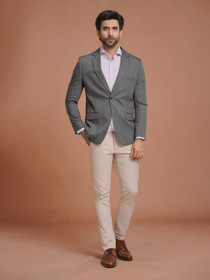 Grey Self Single-Breasted Tailored Men’s Blazer (BMF-091)