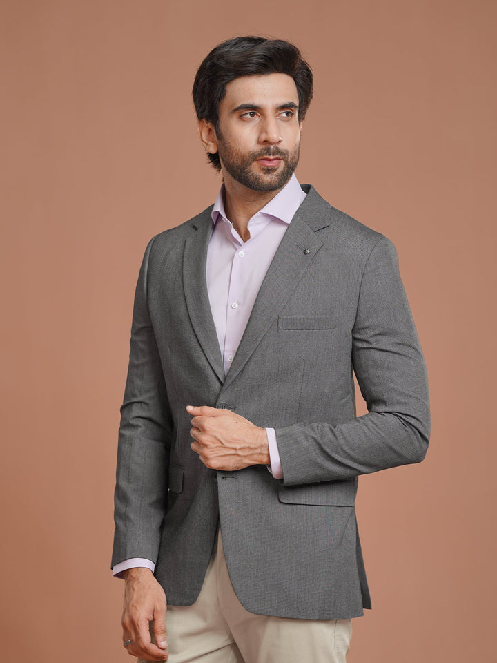 Grey Self Single-Breasted Tailored Men’s Blazer (BMF-091)