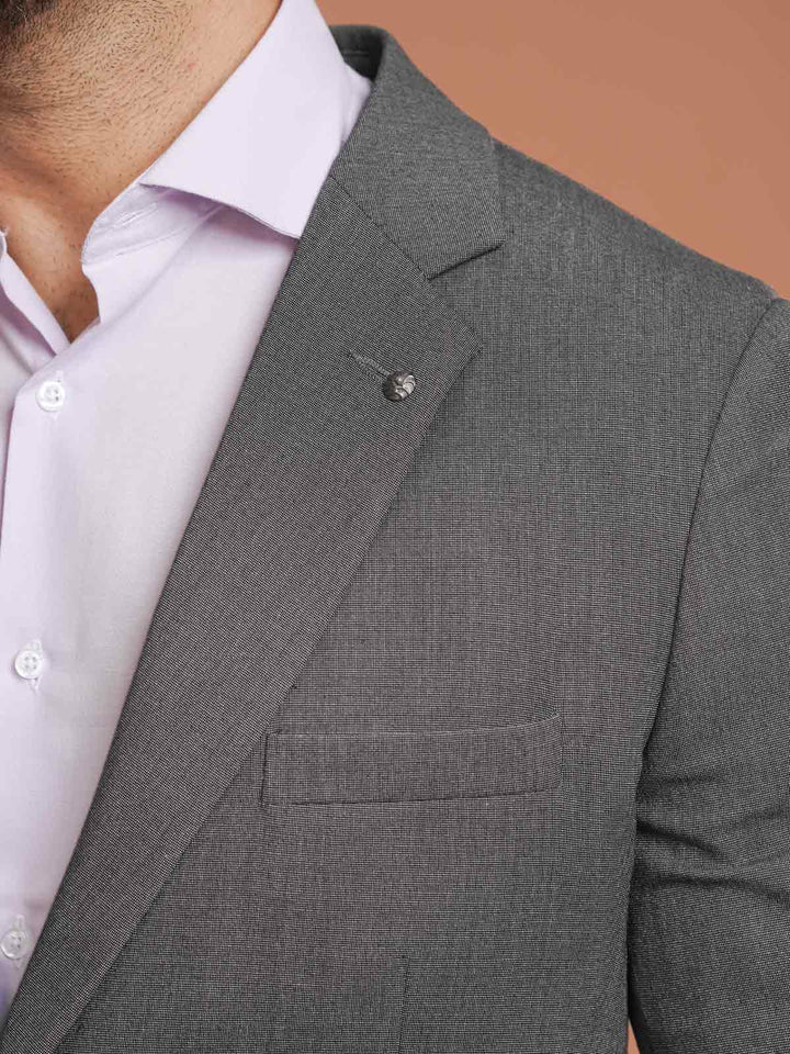 Grey Self Single-Breasted Tailored Men’s Blazer (BMF-091)