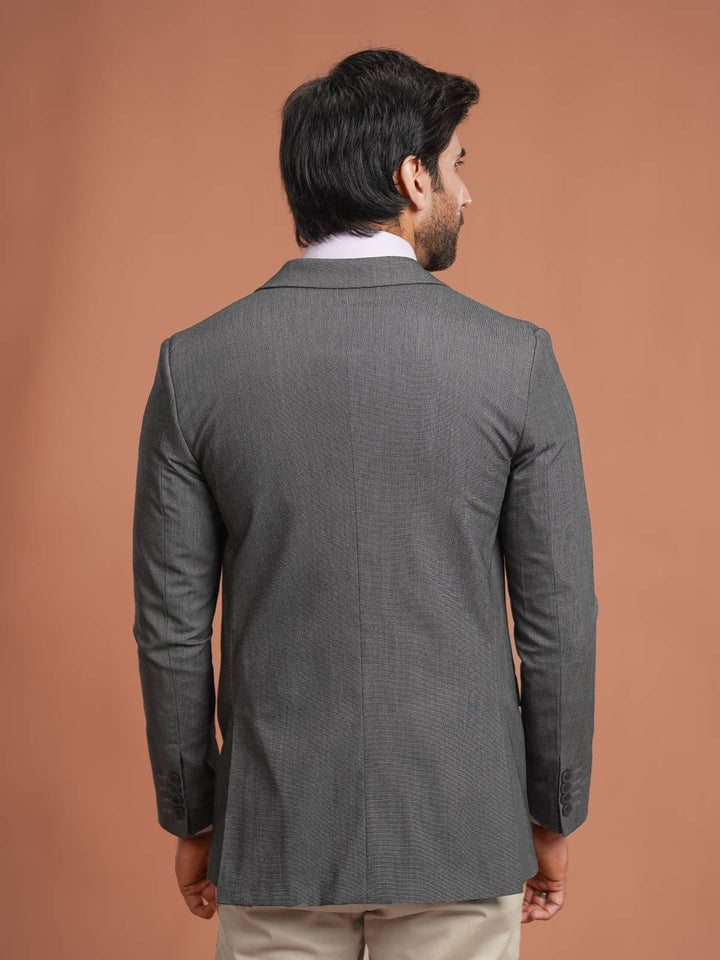 Grey Self Single-Breasted Tailored Men’s Blazer (BMF-091)