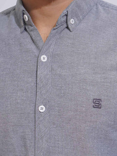 Grey Self Button Down Casual Shirt (CSB-154)