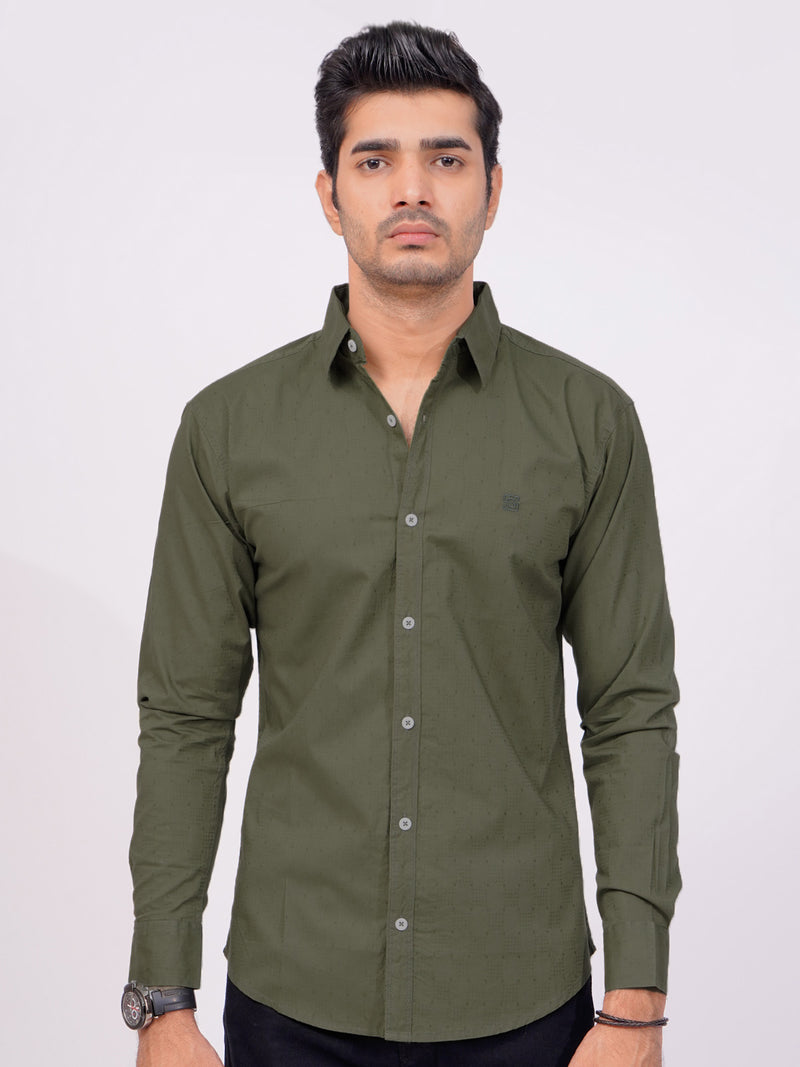Olive Self  Button Down Casual Shirt (CSB-164)