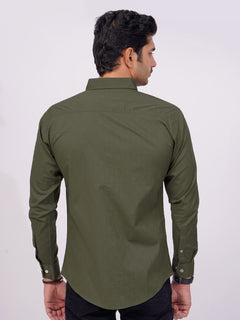 Olive Self  Button Down Casual Shirt (CSB-164)