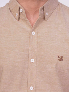 Light Brown Self Button Down Casual Shirt (CSB-168)