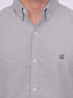Light Grey Self Button Down Casual Shirt (CSB-169)