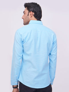 Light Blue Self Button Down Casual Shirt (CSB-174)